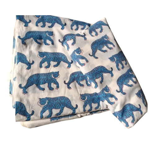 Hand Block Blue Tiger Print Cotton Fabric