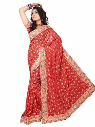 Ladies Embroidered Red Saree