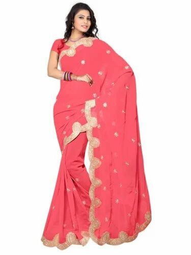 Ladies Pink Chiffon Saree