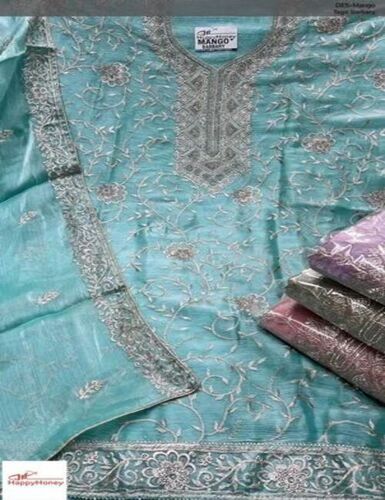 Women Blue Semi Stitched Suit