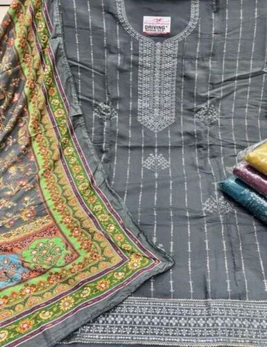 Women Grey Semi Stitched Suit