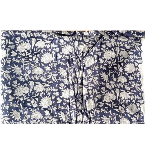 Blue And White Floral Block Print Cotton Fabric