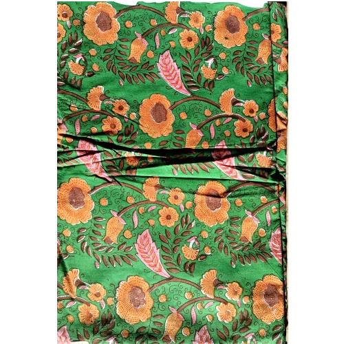 Hand Block Green Floral Print Cotton Fabric Material