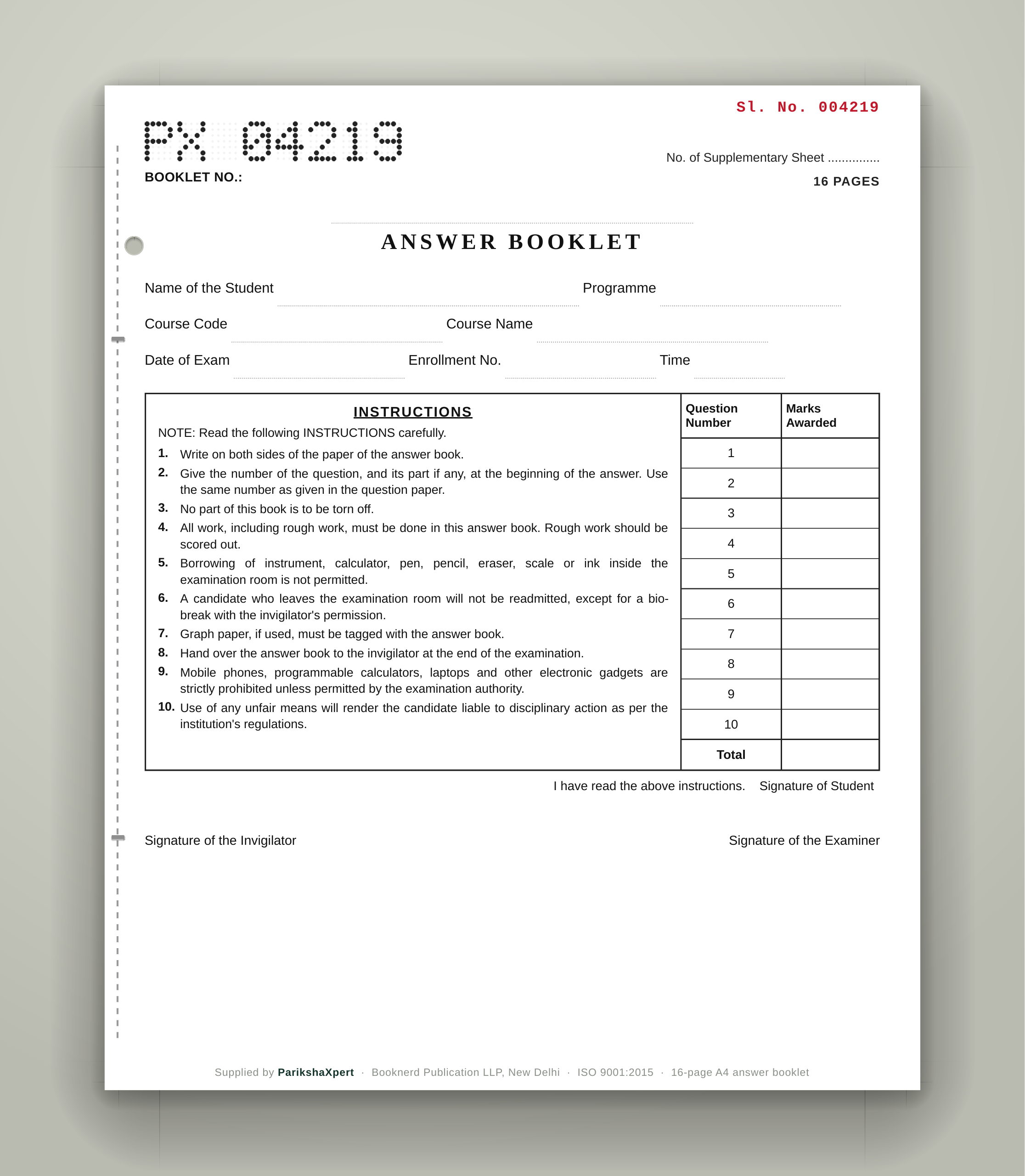 Examination Answer Booklet A4 Printing Services