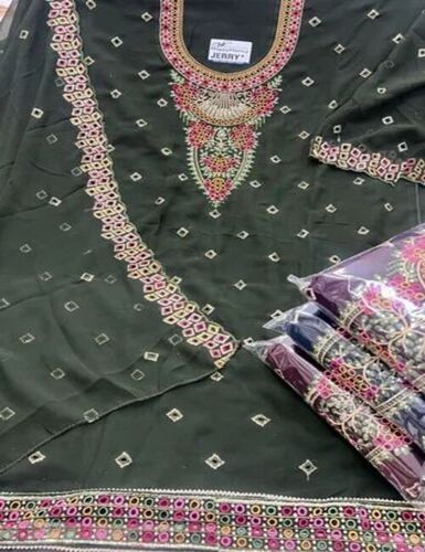 Women Green Unstitched Suit
