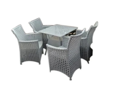 Iron and Cane Wicker Table Four Chair Set