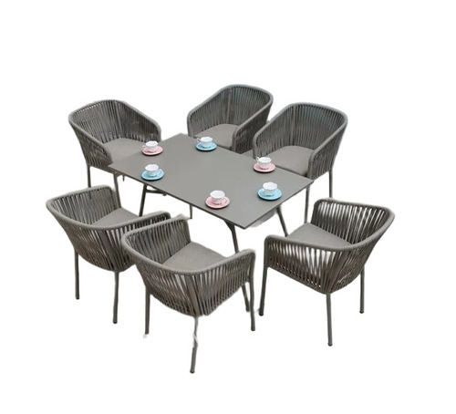 Iron and Rope Woven Dining Chair Set