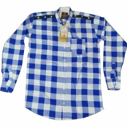 Men Collar Neck Cotton Check Shirt
