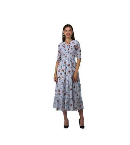 Trendy Western Dresses - Georgette Fabric, Sizes S-XXXL, White | Breathable, Washable, Quick Dry, Anti Wrinkle, No Fade, Casual Short Sleeves