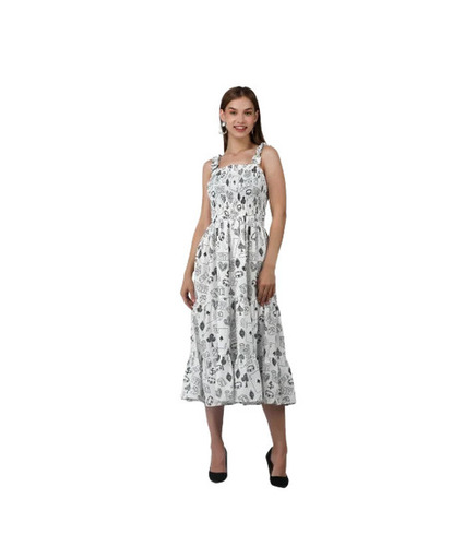 Western Dresses - Long-length Cotton Blend, White & Black | Breathable, Washable, Quick Dry, Anti Wrinkle, No Fade, Sleeveless Casual Wear