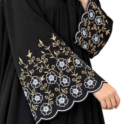 Black Abaya Sleeve Embroidery White Golden