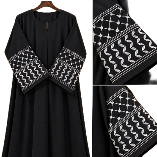 Black Abaya White Sleeve Embroidery