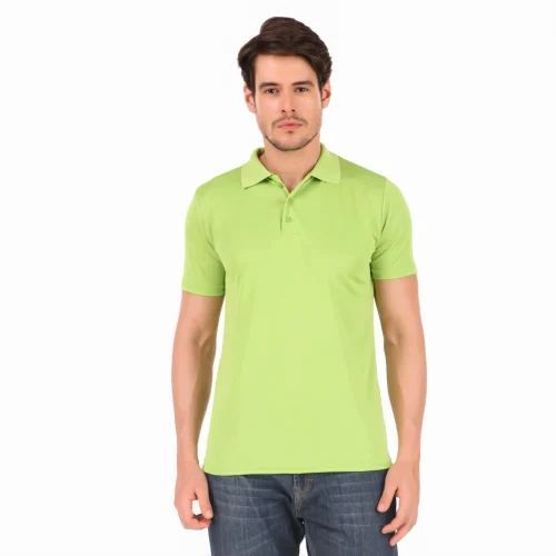 Lime Green Color Men Collar T Shirt - Micro Polyester, Size M, Lime Green, 160 GSM | Lightweight, Soft, Breathable, Quick Dry, Comfortable Fit