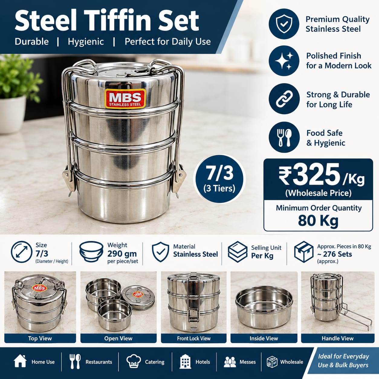 Steel Tiffin Set - Feature: Rust Proof