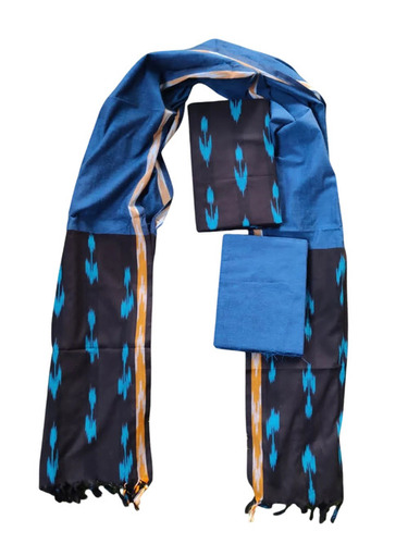Blue Base Yarn Dyed Cotton Printed Ikat Suit Set