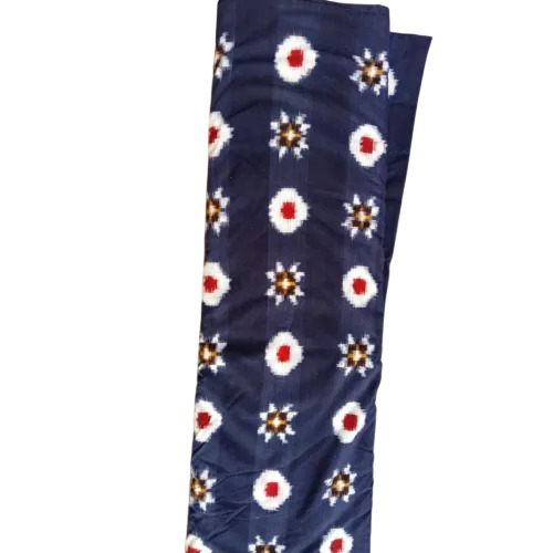 Navy Blue Base Printed Cotton Double Ikat Fabric