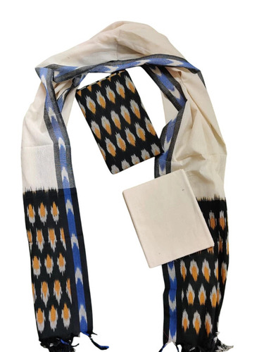 Off White Base Yarn Dyed Cotton Printed Ikat Suit Set