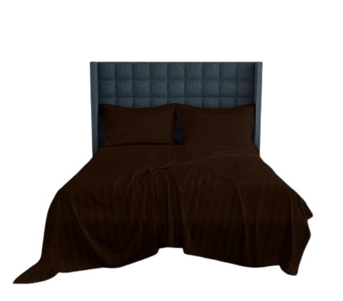 Brown Flat Striped Cotton Double Bed Sheet