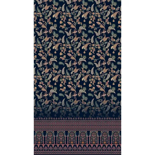 Cotton Nocturne Paisley Court Border Printed Fabric