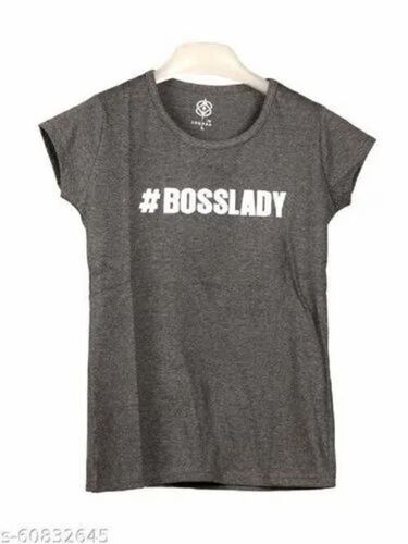 Ladies Dark Grey Color Printed T Shirt