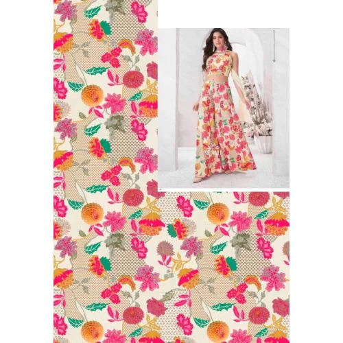 Ladies Multi Color Printed Muslin Gown Fabric