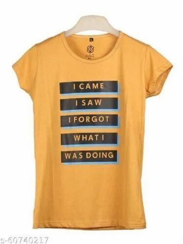 Ladies Mustard Yellow Color Printed T Shirt