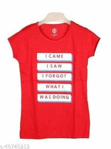 Ladies Red Color Printed T Shirt
