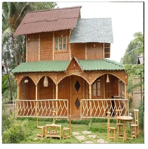 Office Bamboo Huts - Bamboo Steel Duplex 700 Sqft Brown Tile Roof, Semi Furnished, Heat Treated