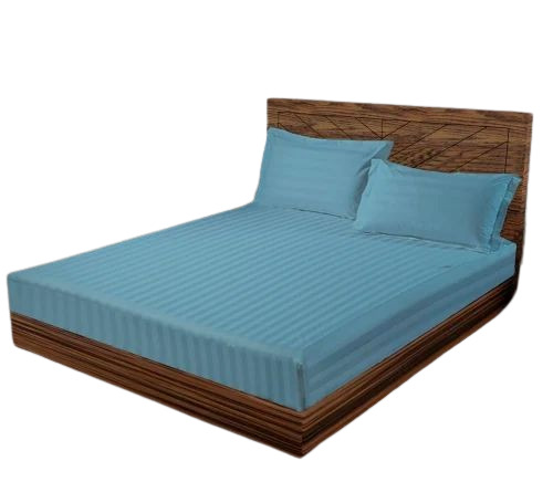 Sky Blue Striped Cotton Double Bed Sheet