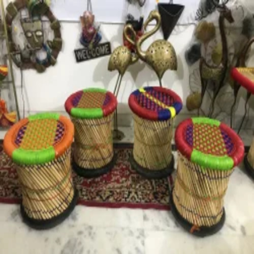 Bamboo Mudha - Round Bamboo Stick Stool, Cushioned Seating Without Cushion, Wood Material | Good Quality, Home Use
