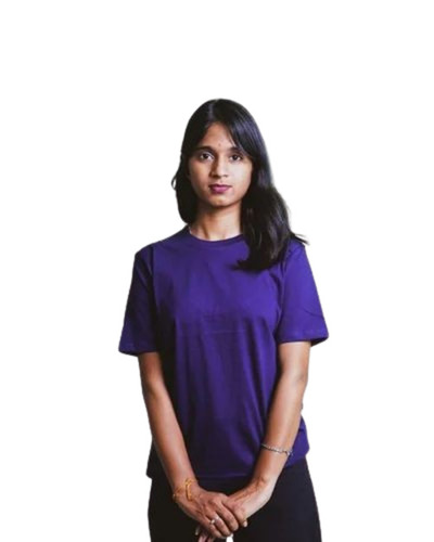Blue Girls Cotton Round Neck Plain T Shirt