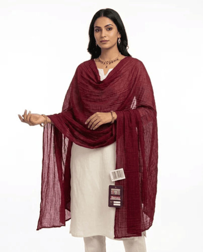Ladies Plain Cotton Dupatta with Boondi Border - 2.20m Length, 36 Inch Width, Maroon | Soft Breathable Fabric, Pom-Pom Lace, Casual Daily Wear