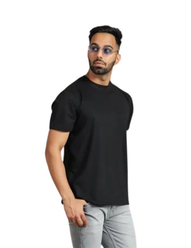 Men Black Cotton T Shirt - Half Sleeves, Regular Fit, Sizes S-XXL | Lightweight, Soft, Breathable, Quick Dry