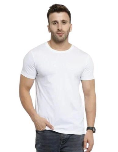 Men White Color Plain T Shirt - Polyester, S to XXL, O-Neck, Half Sleeves | Lightweight, Quick Dry, Breathable, Comfortable Fit