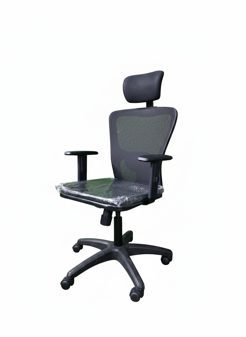 Wired Lumber Headrest Rolling Chair - Color: Black