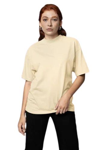 Women Cotton Cream Color T Shirt