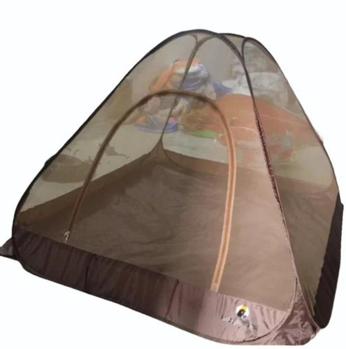 Brown Polyester Foldable Double Bed Mosquito Net