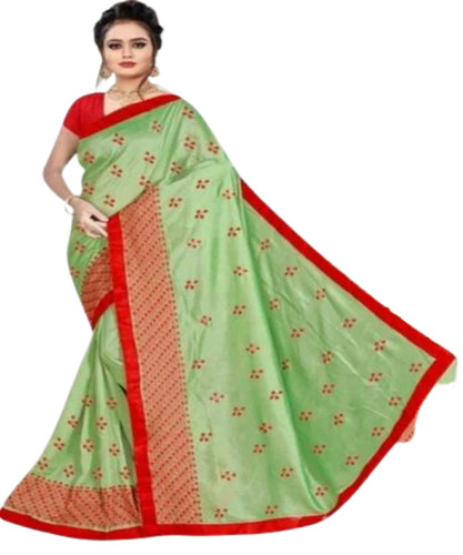Ladies Cotton Saree - Cotton, Standard Size, Green | Comfortable, Skin Friendly, Printed, Daily Wear