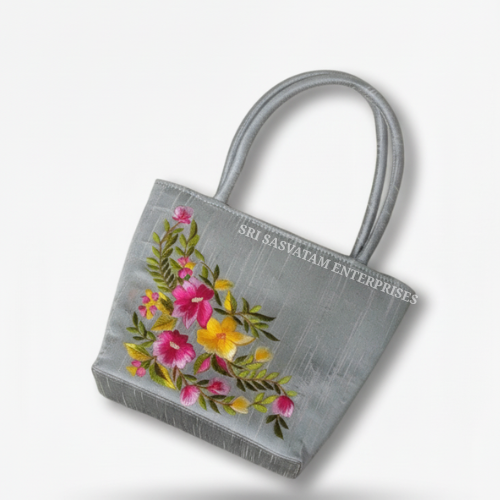 Premium Silk Embroidery Handbag - Color: Various Color Available
