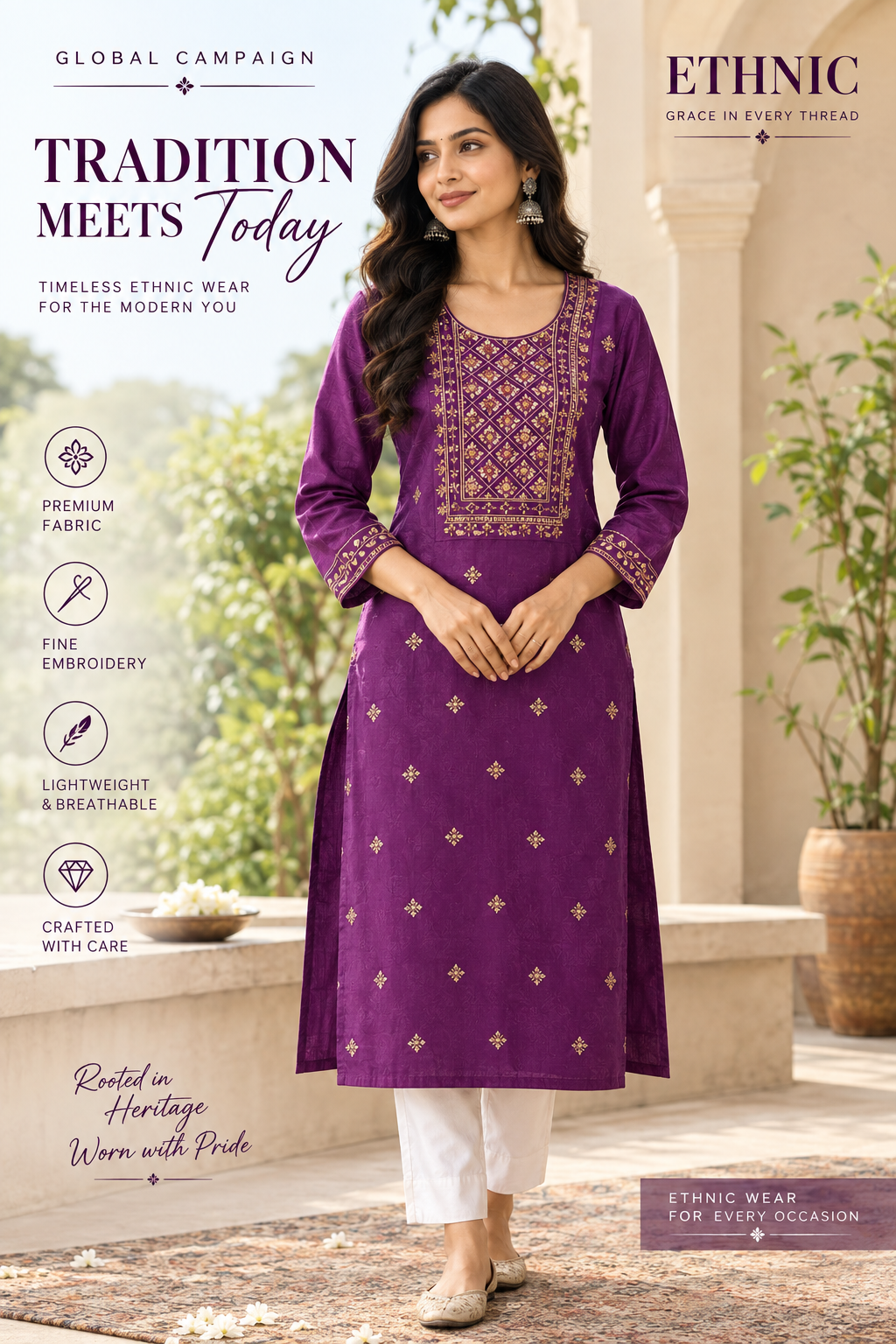 Women Purple Embroidered Kurti