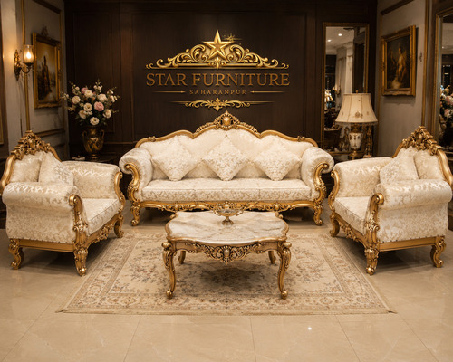 5 Seater Light Beige Teak Wood Sofa Set - Brand Name: Star Furniture