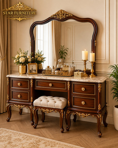 Antique European Teak Wood Dressing Table Set - Brand Name: Star Furniture