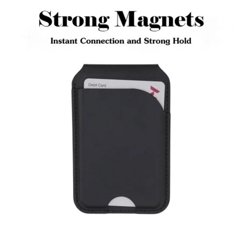 Black Magsafe Compatible Leather Card Holder Stan