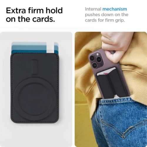 Black Magsafe Elastic Strap Leather Card Holder