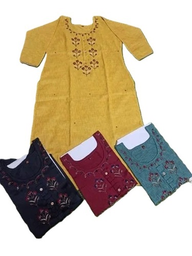 Ladies Yellow 3/4th Sleeves Kurti