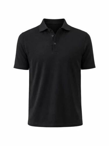 Men Black Cotton Collar Neck T Shirt