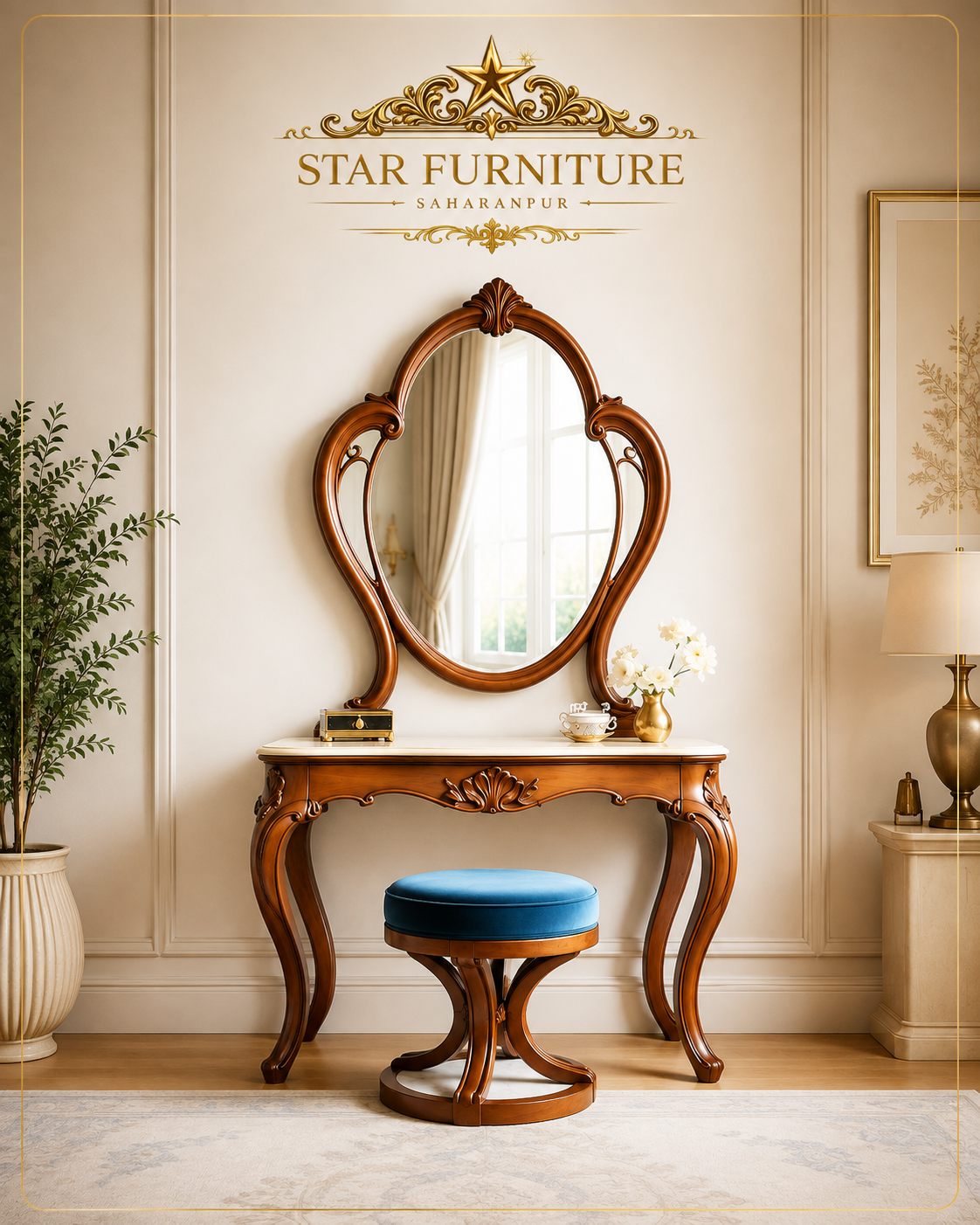 Victorian Teak Wood Dressing Table Set