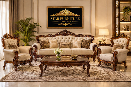 5 Seater Camel Teak Wood Sofa Set - Assembly: No Assembly Required