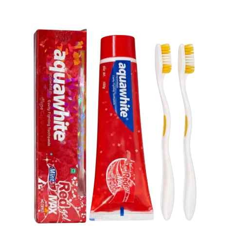 Aquawhite Red Gel Max Toothpaste With Free 2 Toothbrushes (2U X 150Gms) - Bristle Color: White