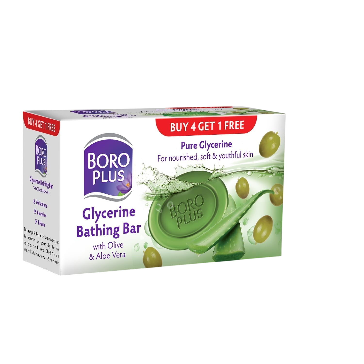 Boroplus Glycerine Bathing Bar With Olive & Aloe Vera 5U X 125Gms - Color: Green